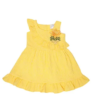 Doodle Girls Clothing Sleeveless Seersucker Checks Ruffle Dress - Yellow