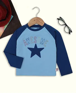 Nino Togs Awesome Embroidered Raglan Full Sleeves Tee - Blue