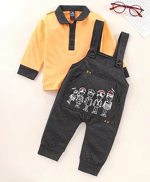 Jb Club Full Sleeves Tee With Printed Dungarees - Yellow