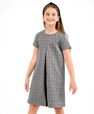 Primo Gino Half Sleeves Party Wear Frock Checks - Grey