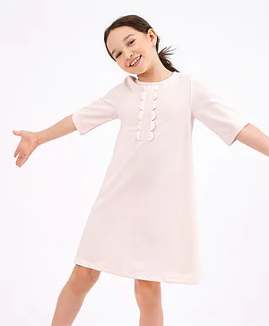 Primo Gino Half Sleeves Solid Party Frock - Pink