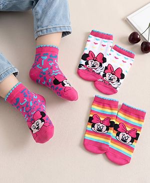 Cutewalk by Babyhug Disney Anti Bacterial Ankle Length Socks Minnie Mouse Print Pack of 3 - Pink White Mutlicolor