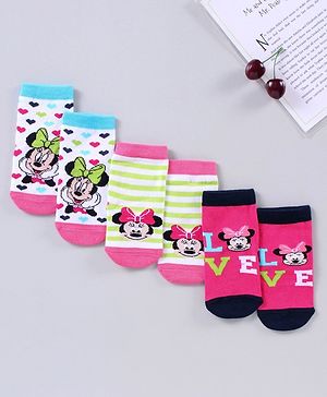 Cutewalk by Babyhug Disney Anti Bacterial Ankle Length Socks Minnie Mouse Print Pack of 3 - Pink White Mutlicolor