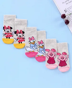Cute Walk by Babyhug Anti Bacterial Ankle Length Socks Disney Cartoon Characters Print Pack of 3 - Grey Pink Red Cute Walk by Babyhug Anti Bacterial Ankle Length Socks Disney Cartoon Characters Print Pack of 3 - Grey Pink Red