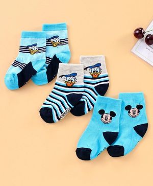 Cute Walk by Babyhug Ankle Length Antibacterial Socks Disney Design Pack of 3 - Blue