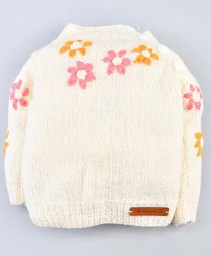 The Original Knit Handmade Full Sleeves Floral Design Sweater - Off White