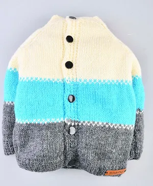 The Original Knit Full Sleeves Colour Block Pattern Sweater - Blue & Off White