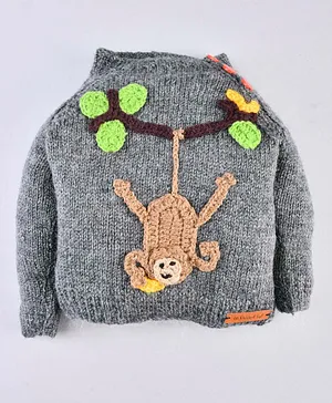 The Original Knit Full Sleeves Monkey Knit Detailing Sweater - Dark Grey