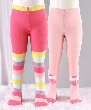 Cute Walk by Babyhug Antibacterial Solid Footed Tights Pack of 2 - Pink