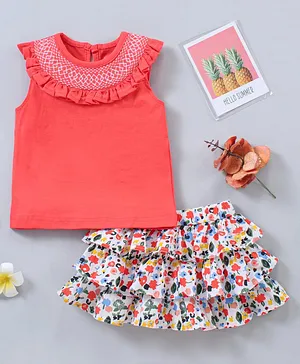 Babyhug Sleeveless Top and Printed Skirt - Multicolor
