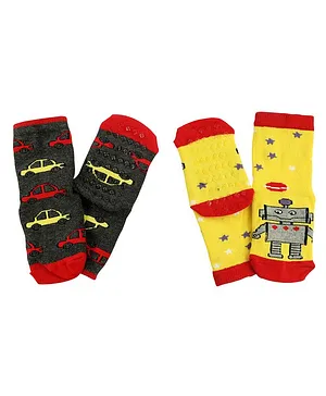 NoFall Pack Of 4 Anti Slip Robot & Car Design Socks - Multi Color