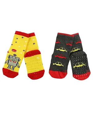 NoFall  Anti Slip Robot Design Pack Of 4 Socks - Yellow Black