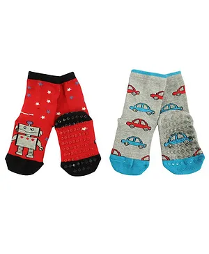 NoFall Pack Of 4 Robot & Car Design Socks - Red