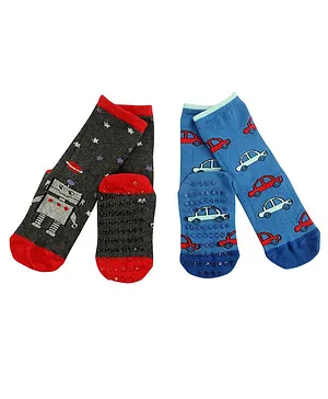 NoFall Pack Of 4 Robot & Car Design Socks - Multi Color