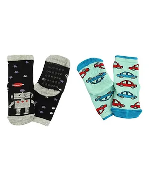NoFall Pack Of 4 Robot & Car Design Socks - Black