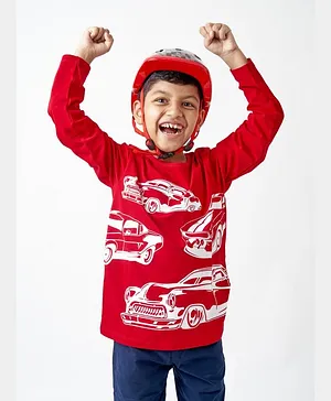 LADORE Full Sleeves Cars Print Tee - Red