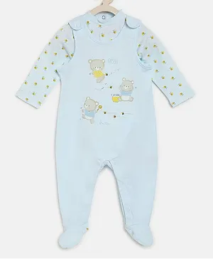 Chicco Full Sleeves Onesie and Sleeveless Romper Set Bear and Bees Print - Light Blue