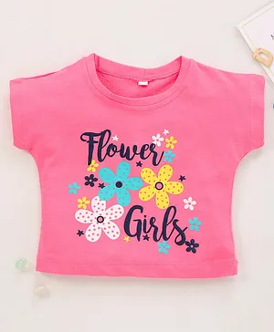 Enfance Core Flower Girl Print Short Sleeves Tee - Pink