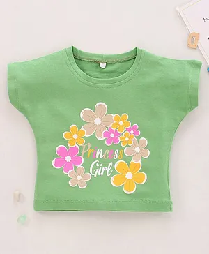 Enfance Core Princess Girl Print Short Sleeves Tee - Green