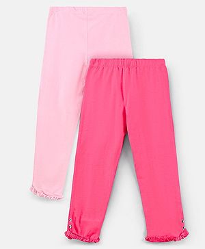 Pine Kids Organic Cotton & Biowash Three Fourth Length Solid Colour Leggings Pack of 2 - Fuchsia & Light Pink