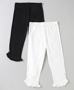 Pine Kids Solid Calf Length Legging with Organic Cotton and Biowash Pack of 2 - Black White