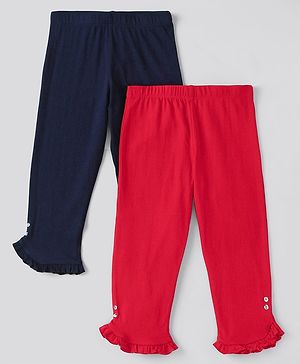 Pine Kids Solid Calf Length Legging with Organic Cotton and Biowash Pack of 2 - Blue Red