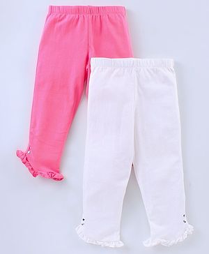 Pine Kids Calf Length Legging With Organic Cotton And Biowash Pack of 2 - White Pink