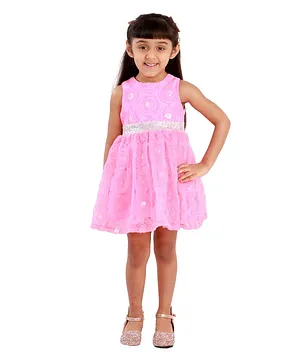 KIDSDEW Sleeveless Embellished Fit & Flare Dress - Pink