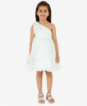 KIDSDEW Sleeveless Solid Color Fit & Flare Dress- Blue