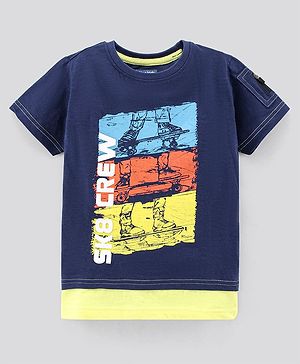 Pine Kids Half Sleeves Tee SK8  Crew Print - Navy Blue