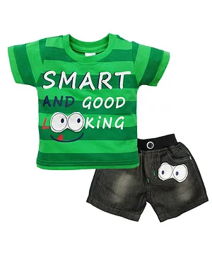 Kooka Kids Half Sleeves Smart  Printed Tee & Short  Green