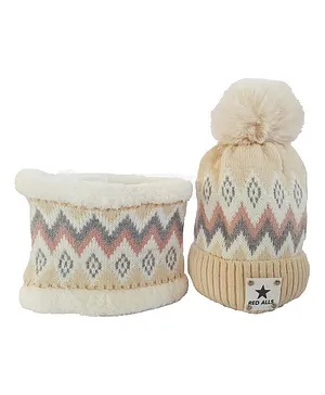 SYGA Mom's Velvet Neck Scarf & Beanie Hat Khaki -Circumference 54 cm