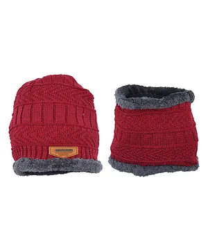 SYGA Beanie Hat & Velvet Neck Scarf Free Size - Wine Red