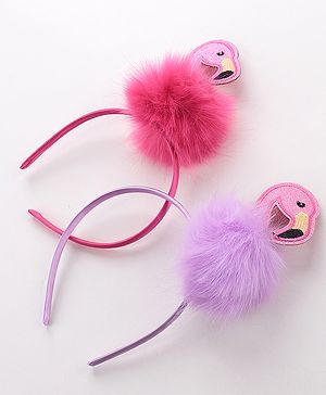 Babyhug Free Size Flamingo Applique Hair Band Set of 2 - Pink Purple