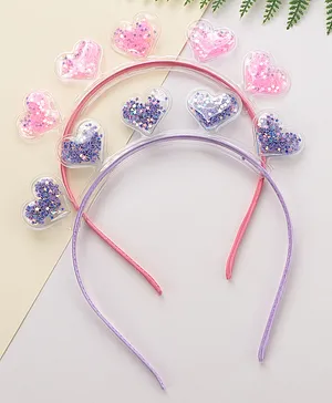 Babyhug Hair Bands With Glittery Hearts Pack of 2 - Purple & Peach 