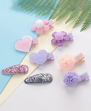 Babyhug Free Size Hair Pins and Clips Set of 8 - Pink Purple