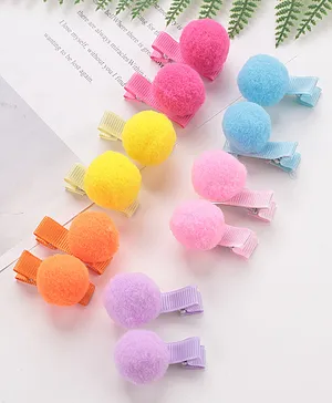 Babyhug Hair Clips With Pom Pom Applique Pack of 6 Pairs - Multicolor