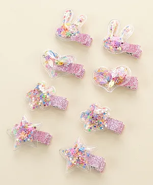Babyhug Free Size Multi Applique Hair Pins and Clips Set of 8 - Pink