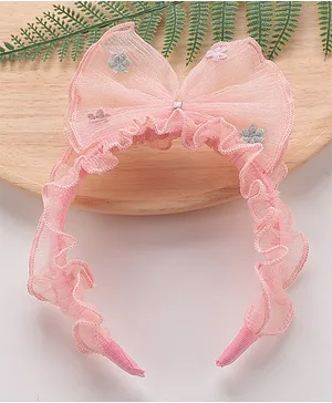Pine Kids Frilled Hair Band With Bow - Pink