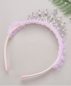 Pine Kids Frilled Hair Band With Crown Applique - Purple