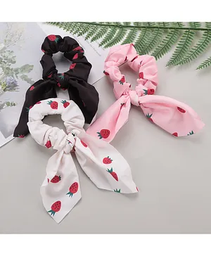 Pine Kids Scrunchies Strawberry Print Pack of 3 - Black White Pink