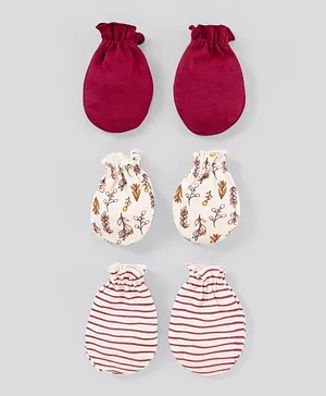 Bonfino Mittens Striped Pack of 3 - Red Ivory