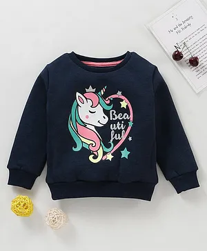 Vitamins Full Sleeves Tee Unicorn Print - Navy Blue
