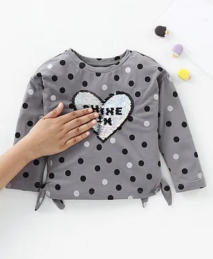 Vitamins Full Sleeves Polka Dotted Top with Reversible Sequins - Frost Grey