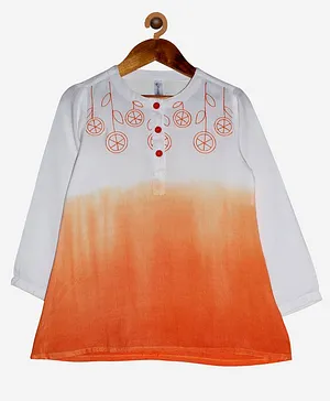 Kiddopanti Full Sleeves Embroidery Detailing Kurti - Orange