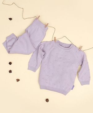 Mi Arcus Full Sleeves Self Design Sweater With Joggers Set - Purple