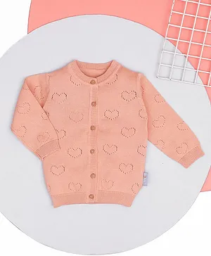 Mi Arcus Full Sleeves Heart Design Cardigan - Orange