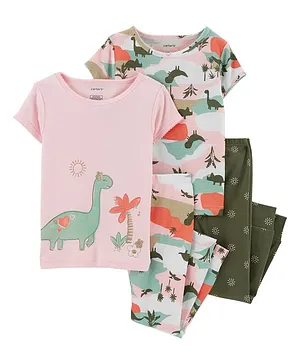 Carter's  4-Piece Dinosaur 100% Snug Fit Cotton PJs - Pink White Dark Green