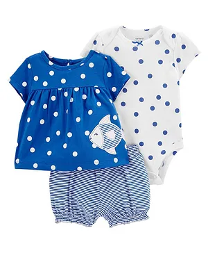 Carter's 3-Piece Polka Dot Top & Little Short Set with Oneise  - Blue