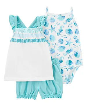 Carter's 3-Piece  Seashell Top & Little Shorts Set with Onesie  - Blue